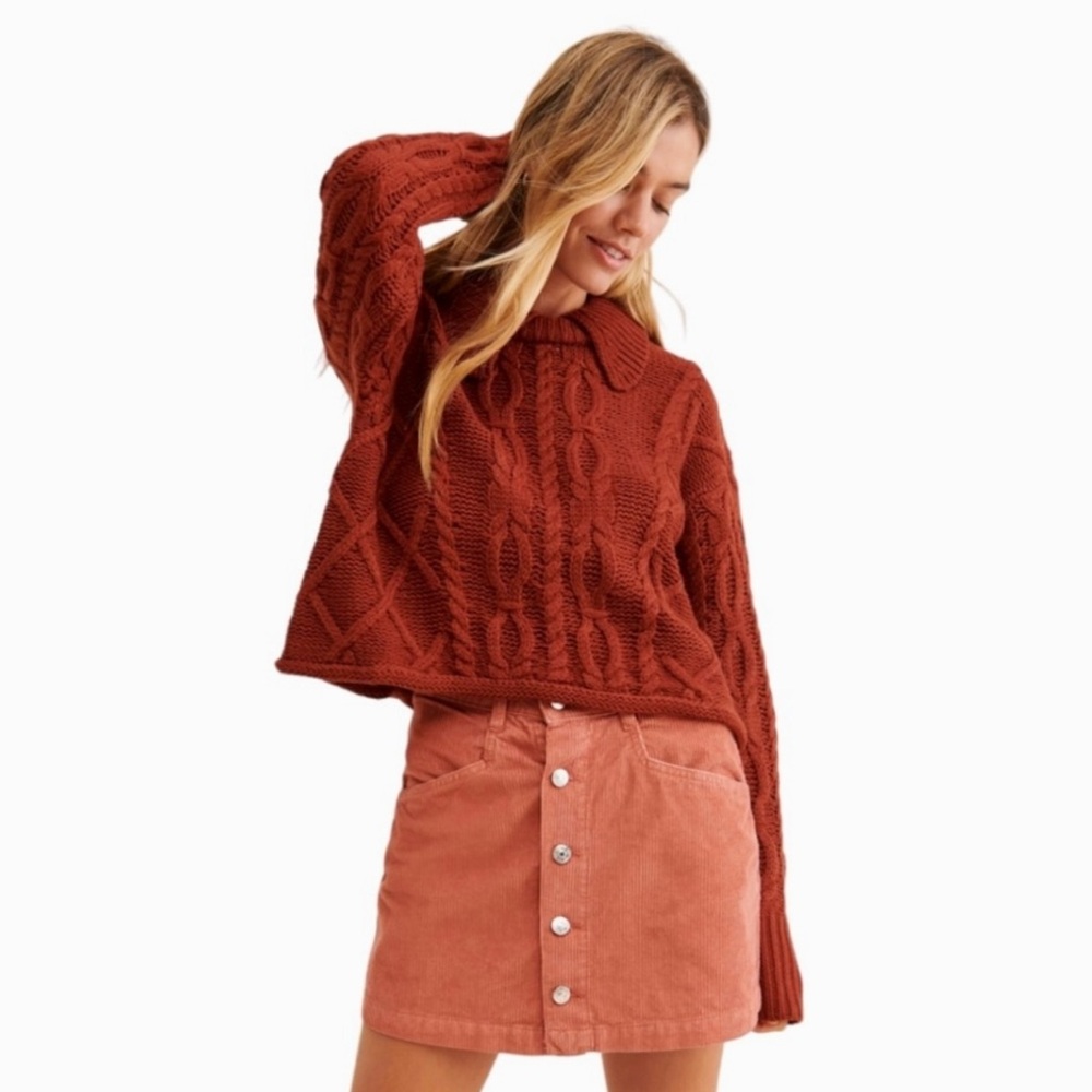 Free People 100% Cotton Ray Corduroy Button Down Mini‎ Skirt Size 8 Myrrh NWT